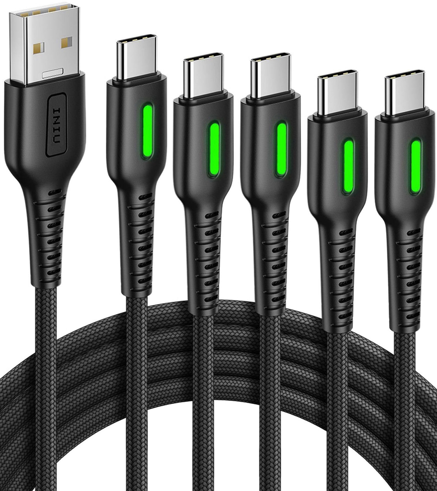 INIU USB C Cable, [5 Pack 3.1A] QC 3.0 Fast Charging USB Type C Cable, (1.6+3...