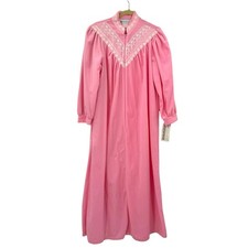 Vintage 70s Vanity Fair Felt Pink Half Zip Maxi Robe Sz L Made in USA New NOS