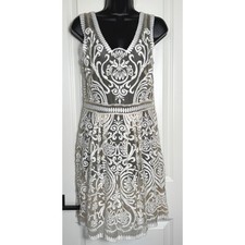 Anthropologie Yoana Basaschi Lace Overlay Sheer Dress White Beige Sheath Size 4