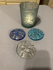 Lot Of 3 Art Glass Sand Dollars 3” Paper Weight + Frosted Glass Sand Dollar Cup