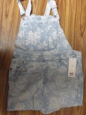 Jordache Floral Denim Shortalls Overalls Women's Size 16 NWT