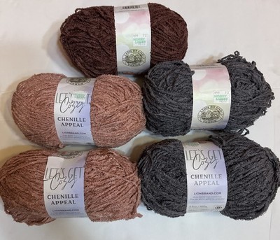 Lion Brand LET'S GET COZY CHENILLE APPEAL Yarn Lot of 5- 3.5 oz ea.