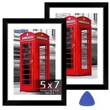 HOMERHYME 5x7 Picture Frames 2 Pack, Black Frames for Wall or Tabletop Displa...