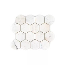 Repose White 10.125 In. X 11.75 In. Hexagon Honed Marble Wall and Floor Mosaic T