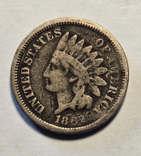 1862 Indian Head Cent 1c Penny, Very Good VG Details, Damaged - Exact Coin Shown