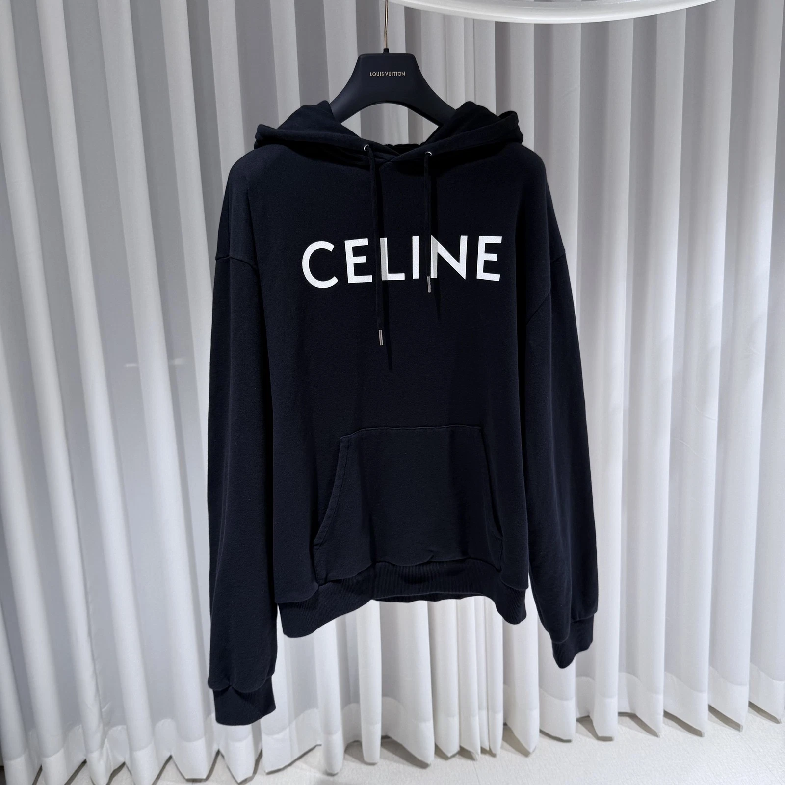 Felpa con cappuccio Celine XL logo cotone nero 133607048