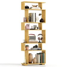 6-Tier Bookshelf w/2 Anti-Tipping Kits, Wooden Display Shelf for Home Office