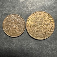 Netherlands 1941 Coin Lot Of 2 WW2 1 One 2 Two 1/2 Cent World Type Set