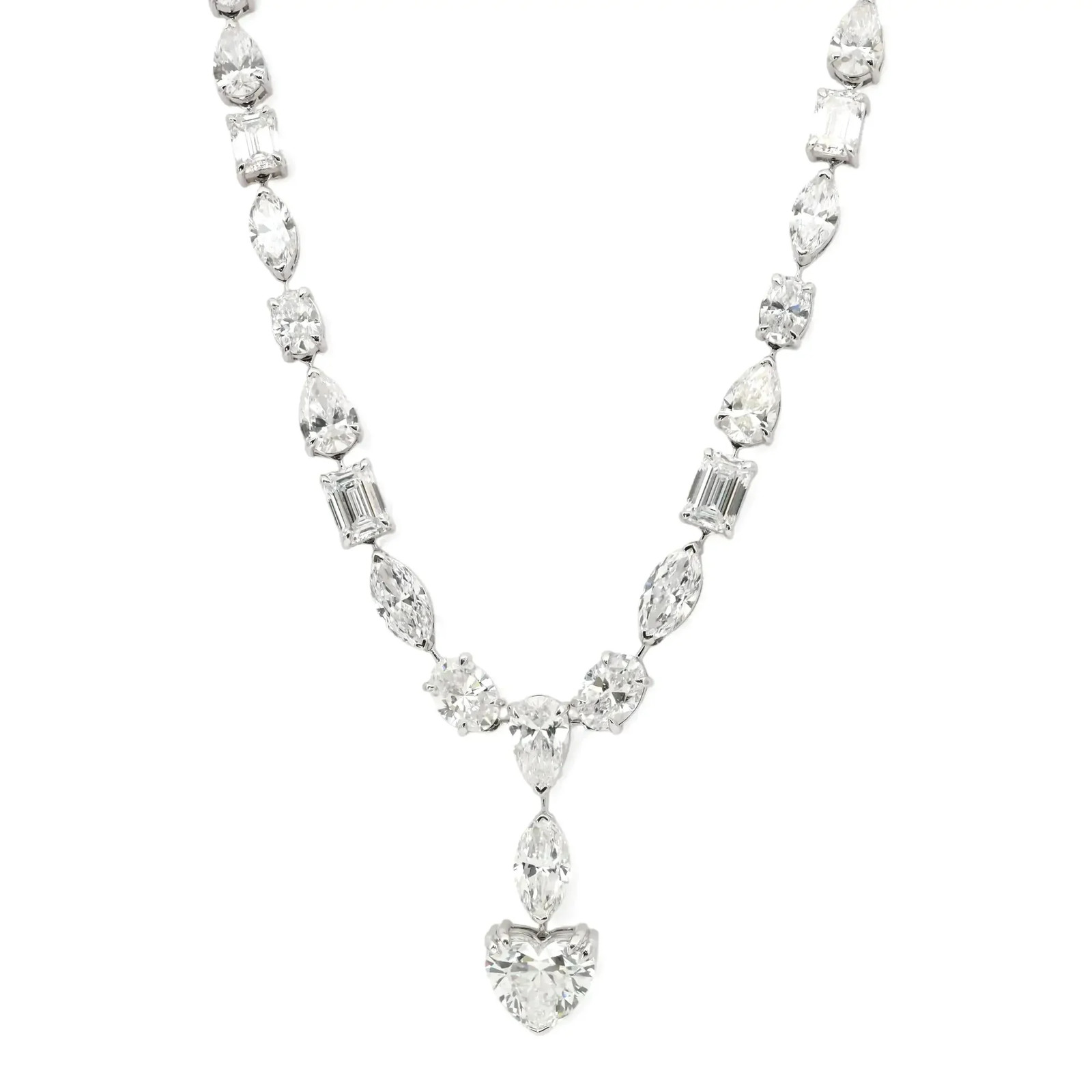 Multi Shape Lab Grown Diamond 31.73Ctw Lariat Tennis Necklace 14K White Gold