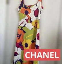 CHANEL Colorful Floral Print Sleeveless Dress Size 38 Women's