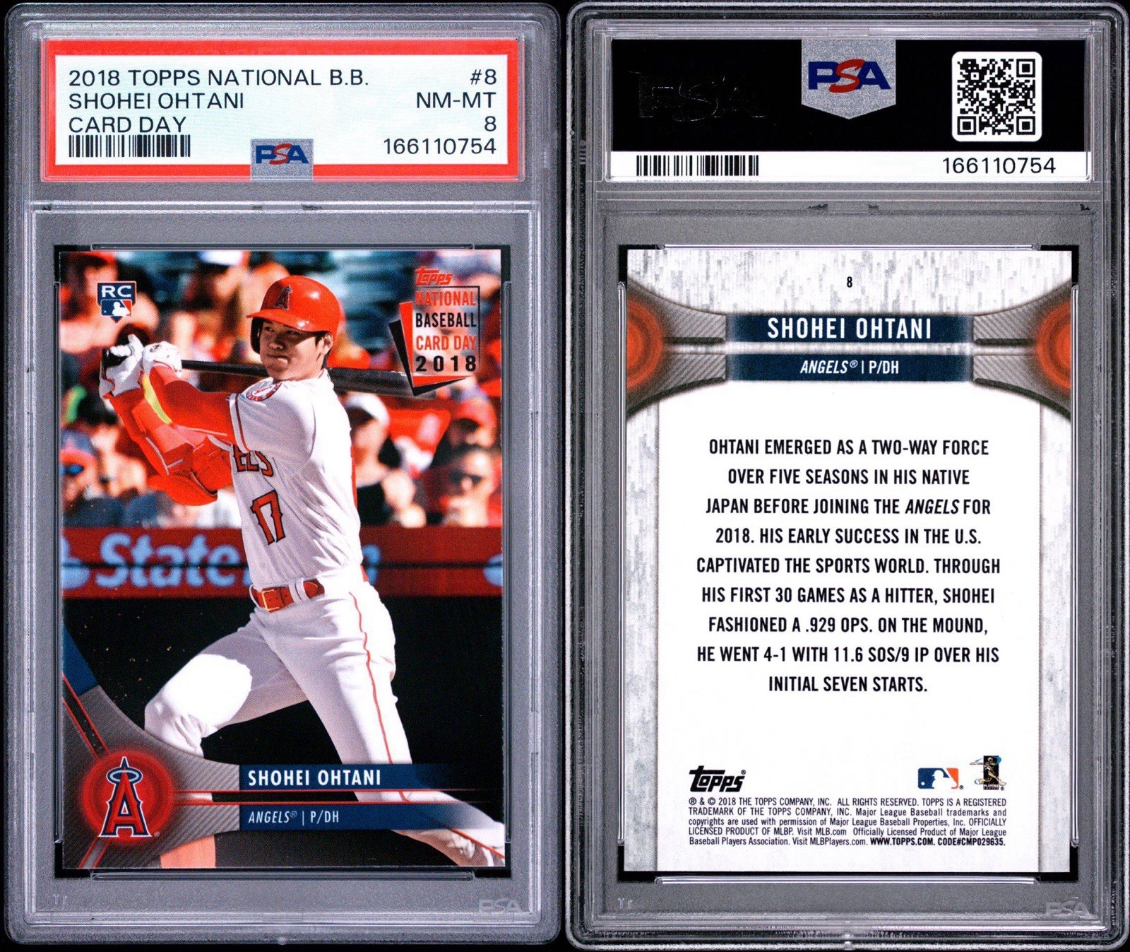 SHOHEI OHTANI 2018 TOPPS NATIONAL B.B. CARD DAY #8 MINT ANGELS RC - PSA 8