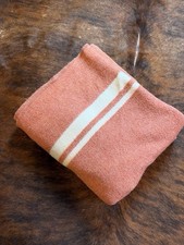 Vtg Baron Woolen Mills Virgin Wool Camp Blanket Cream Stripe Twin 70x80 Throw