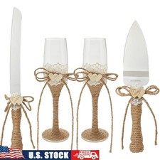 Rustic Wedding Cake Knife Server Set W/ Champagne Flutes Elegant Decor New