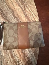 Coach Signature PVC Leather Corner Zip Wristlet - Beige