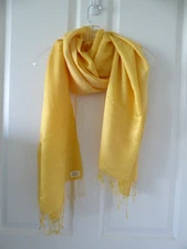 New Yellow Silk Cashmere Blend Pashmina Lightwt Scarf Wrap Shawl w Fringe 28x80"