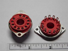 Vintage Connector Corp. 12-Pin RED Glaskyd Compactron Tube Socket w/Saddle