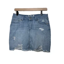 Rewash Mini Skirt 7/28 Vintage Reunion Distressed Blue Denim Stretch Juniors Y2K