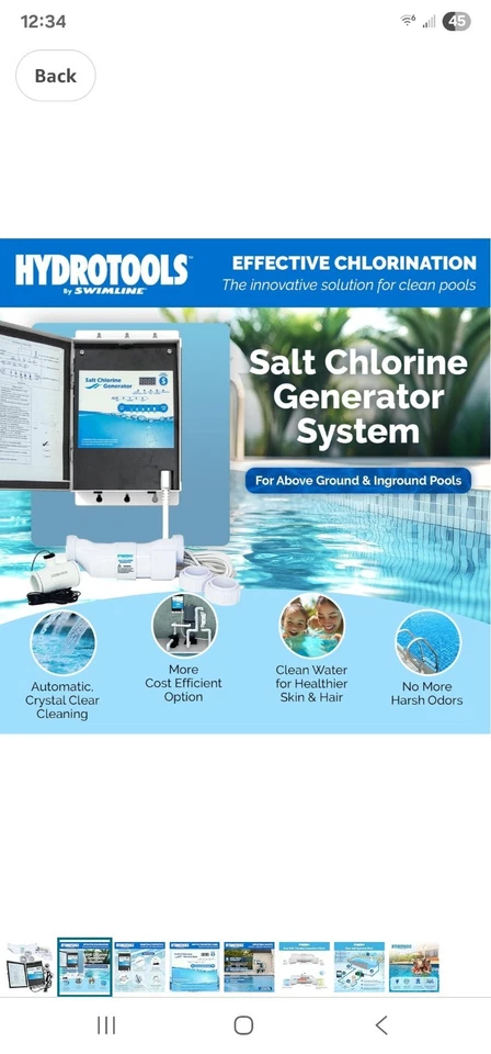 Sistema generador de cloro de agua salada SWIMLINE HYDROTOOLS 87615 para piscinas... Foto 4 de 4