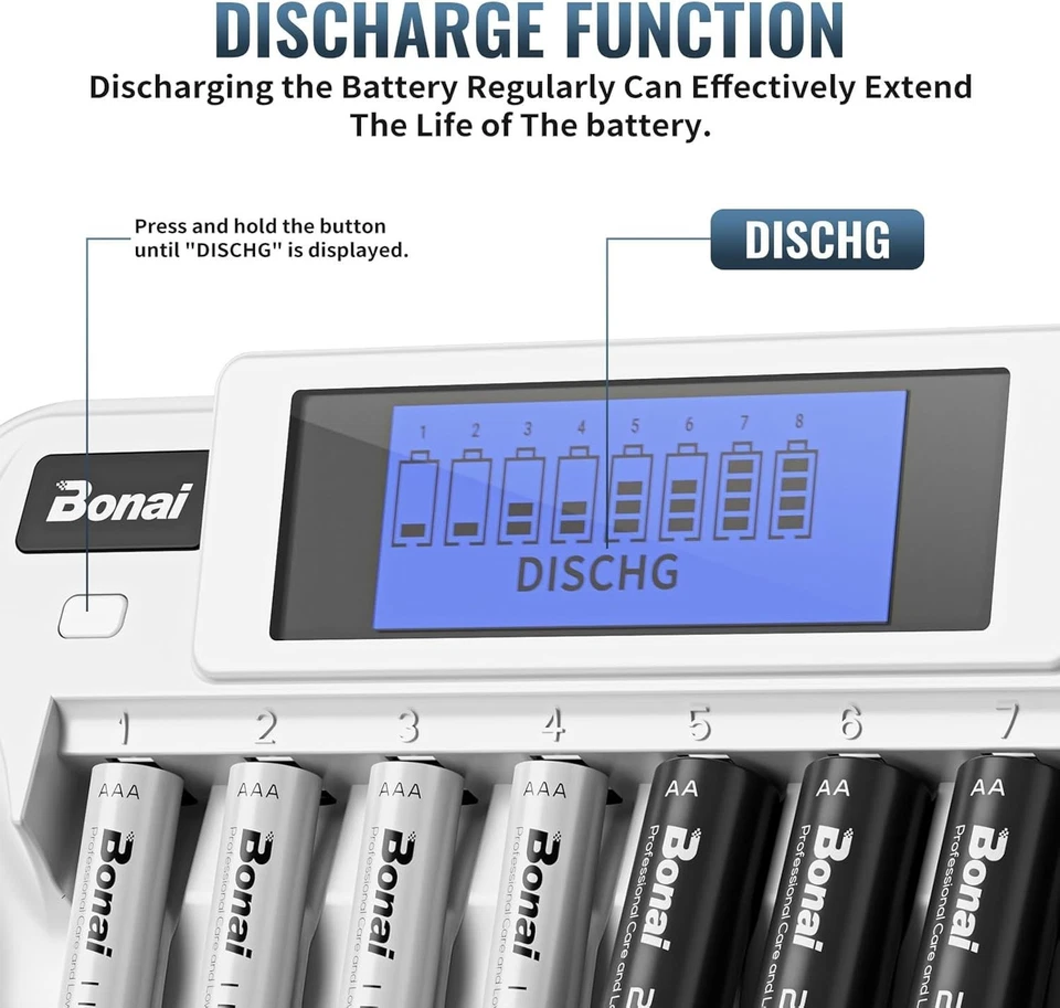 BONAI Ladegerät 9 Slot LCD Akkuladegerät AA AAA 9V NI MH NI CD Entladefunktion - Bild 3 von 4