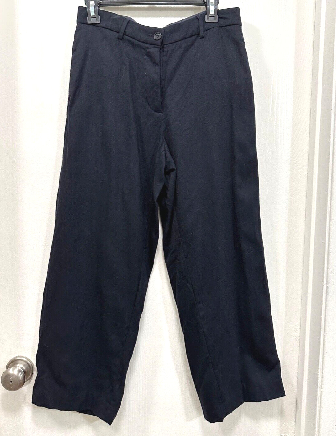 Barena Venezia Women Virgin Wool Wide Leg Button Fly Pants Navy Petite 42 Italy