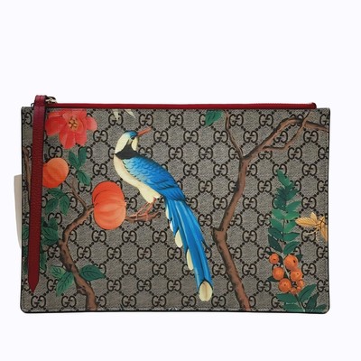 Gucci Canvas Clutch Bag Floral Bird Print 431416 Large