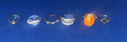 6pc Vtg Costume Jewelry Ring Lot