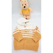 Disney Baby Winnie the Pooh Mustard Yellow Striped Hooded Knit Cardigan 3-6M