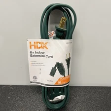 NEW!! 6 ft Extension Cord Indoor HDX - Green 16 Gauge Two Prong 3 Plug