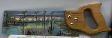 Vintage Hand-Painted Hand Saw w/ Swamp Cottage Scene -17" Folk Art Decor 2002