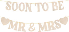 Soon to Be Mr  Mrs Banner, Pre-Strung Bridal Shower Decorations Gold Glitter Ha