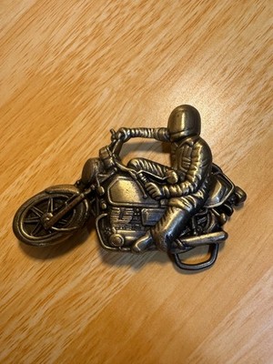 VINTAGE 1970s CUT-OUT **MOTORCYCLE RIDER** BRASSTONE BUCKLE