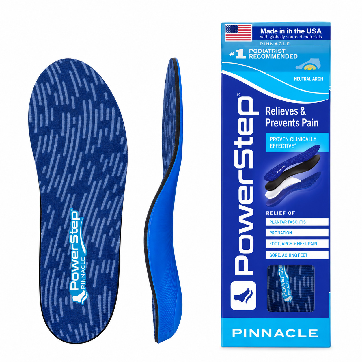 PowerStep Pinnacle Insoles, Plantar Fasciitis & Heel Pain Relief Orthotic - NEW