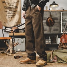 Retro American Style Mens Straight Pants Trousers Cargo 100 Cotton Spring Loose