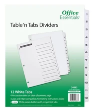 Table n Tabs Dividers, 8-1/2 x 11, 1-12 Tab, Black/White Tab, Laser/Inkjet, P...