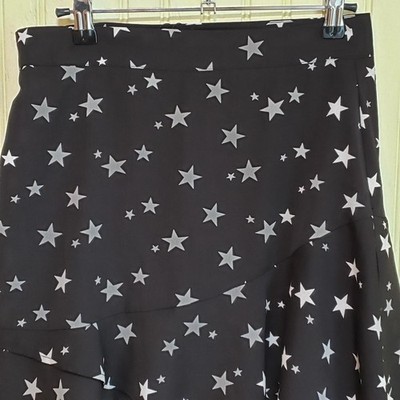 Skirt Womens Medium Black Star Print Flare Short Ruffle Lightweight Summer