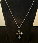 VINTAGE SILVER TONE NECKLACE WITH TURQUOISE ACCESS CROSS PENDANT — photo 2