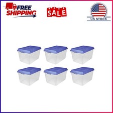 Hefty 72 Qt. Clear Plastic Storage Bin with Blue HI-RISE Lid, 6 Pack