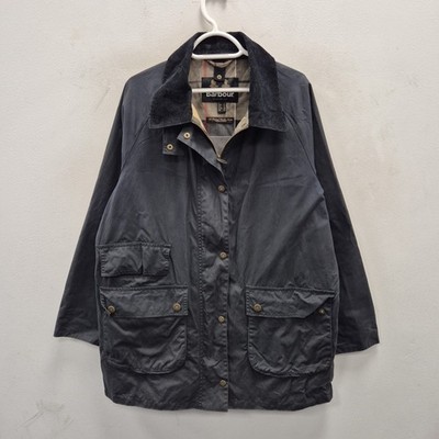 Barbour Tain Wax wasserdicht marineblau Country Regen mittellang Mantel Jacke Größe UK 14