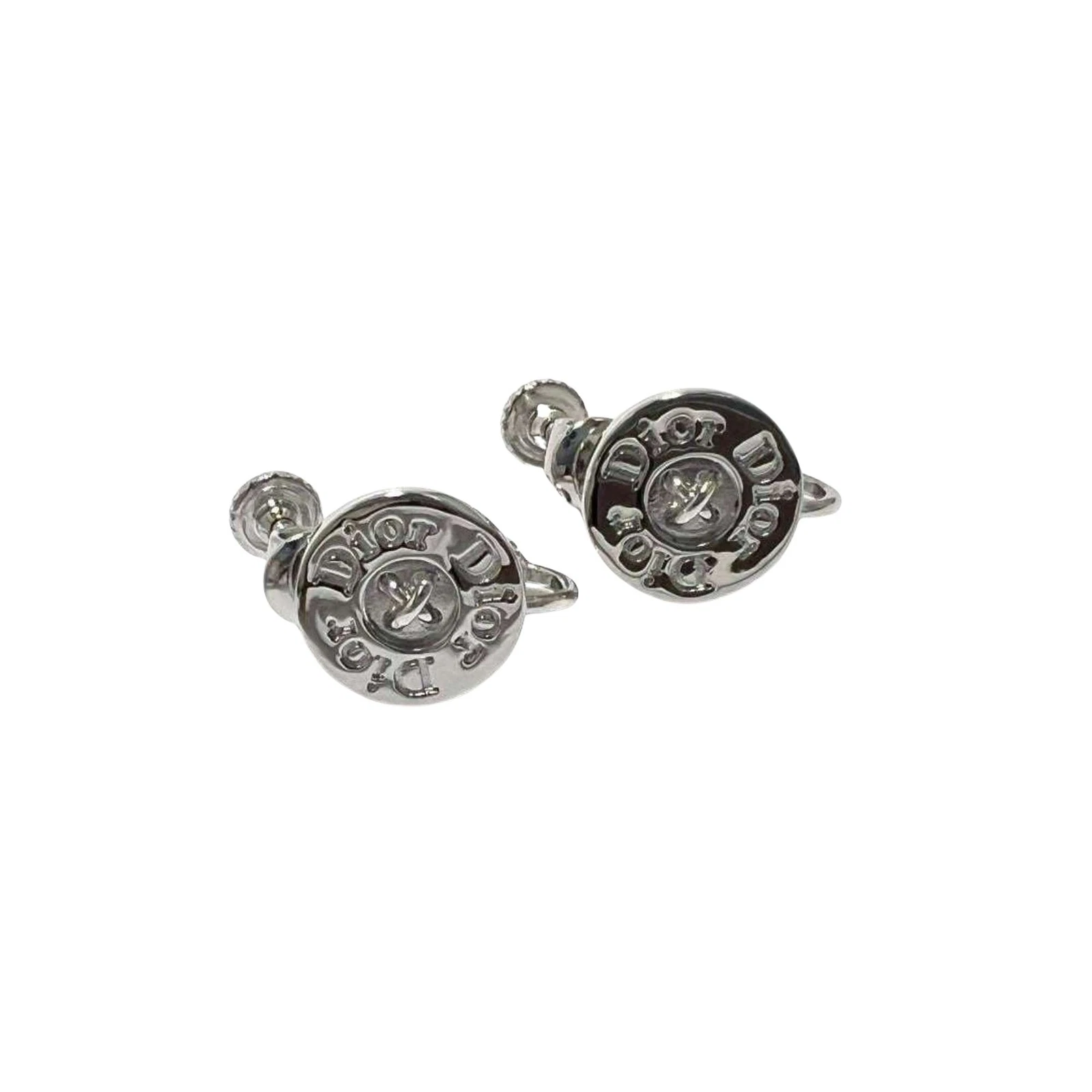 Bijou boucle d'oreille Dior métal argenté authentique