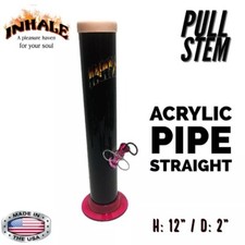 INHALE®️ 2x12" STRAIGHT ACRYLIC HOOKAH WATER PIPE PULL STEM MADE IN THE USA