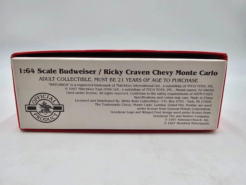 Matchbox Nascar 1997 Ricky Craven #25 Budweiser Monte Carlo в стеклянной бутылке 1:64 - Изображение 2 из 4