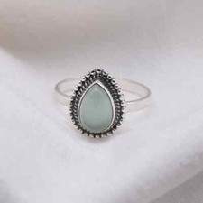Good Aqua Chalcedony Gemstone 925 Sterling Silver Handmade Ring All Size K-59