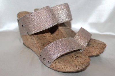 LUCKY BRAND Gold Stretch Straps MAGNOLIA Platform Open Toe Cork Wedge Sandal 9 | eBay