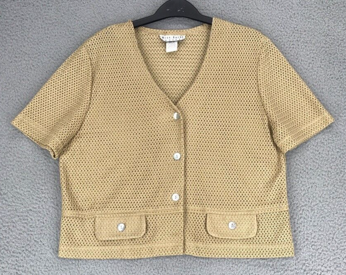 Miss Dorby Mesh Top Size 10P Short Sleeve Button Up Beige