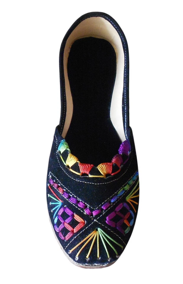 Mujeres Zapatos de Boda Indio Negros Hechos a Mano Jutties Ballet-Planos Mojaries EE. UU. 8 Foto 2 de 4