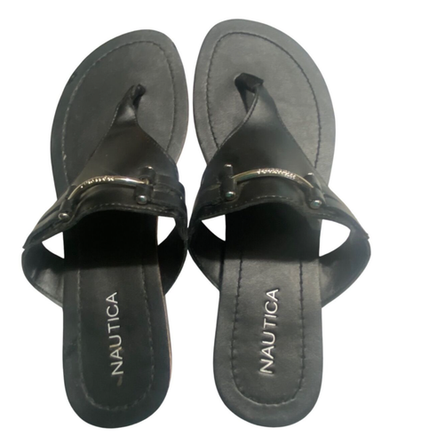 Nautica Womens Black Thong Sandals Size 8 Faux Leather Casual Flat Slip-On