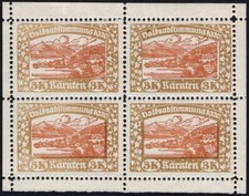 &Ouml;sterreich 1920 Lokalausgabe K&auml;rnten 3 Kronen 4er-Kleinbogen postfrisch selten