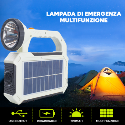 Torcia LED Tattica Ricaricabile Con Pannello Solare, 4 Modalità, Power Bank - Maka Solar