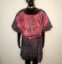 African Agbada/ Caftan Black and Pink Painting Women Shirt
