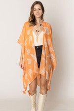 Anthropologie Style Women's Leaf Print Two Tone Tassel Kimono Cardigan Cover Up